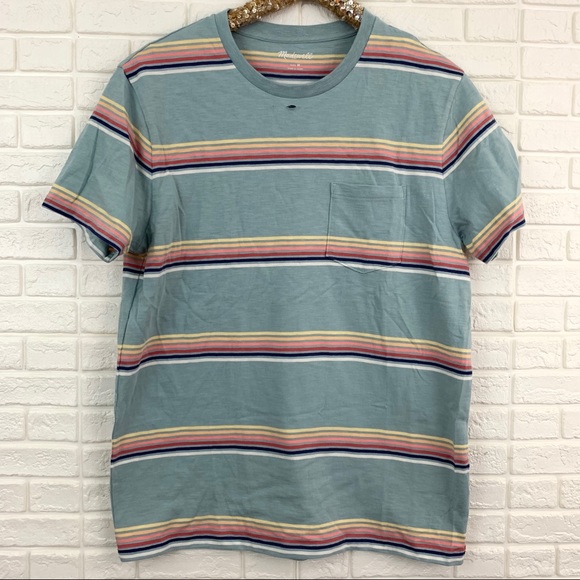 Madewell Other - Madewell Allday Crewneck Pocket Tee Stripe Teal